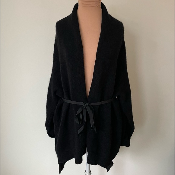Anthropologie Moth Black Long Sleeve Wool Blend Tie Front Vallon Cardigan Sz M - Picture 5 of 12